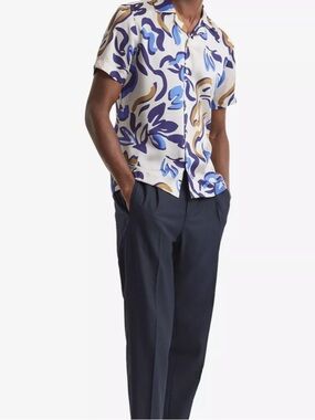 Reiss Cuban Collar Shirt XL – Abstract Print Short Sleeve Summer Button Down